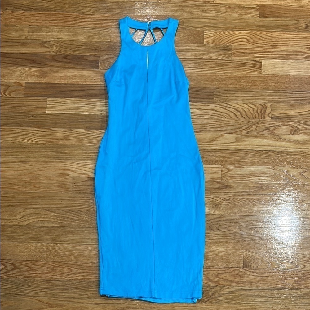 Bebe bodycon fitted sexy pencil midi dress Elegant Blue Sleeveless Dress xs size
